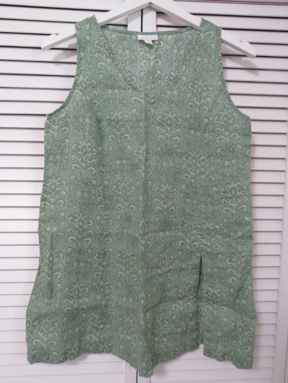 100% LINEN Pure Jill Elements Women's Small Mini Green Dress V Neck Tank Strap